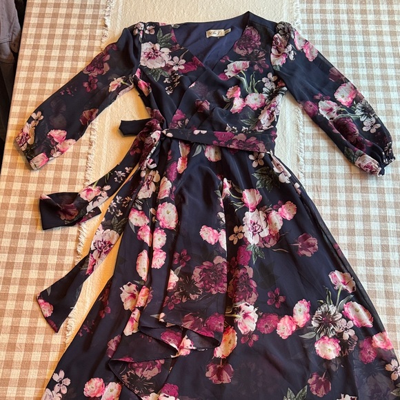 Eliza J Dresses & Skirts - Eliza J Floral Wrap Dress - Black and Pink